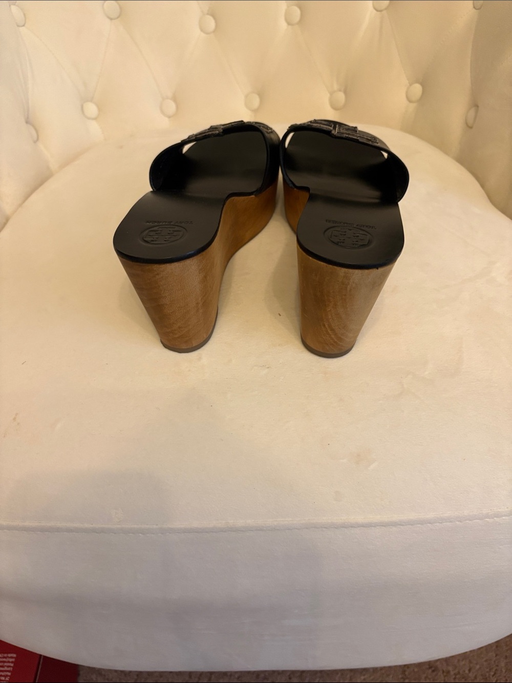 Tory Burch Black Leather Logo Platform Mules - Picture 5 of 8